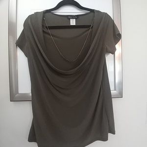 XL- Olive Blouse with chain necklace.